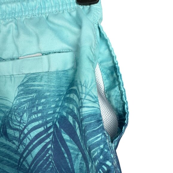 SPICY TUNA Aqua Swim Trunks Size Small Light Blue Palm Leaf Print Mesh Lined - Picture 3 of 10